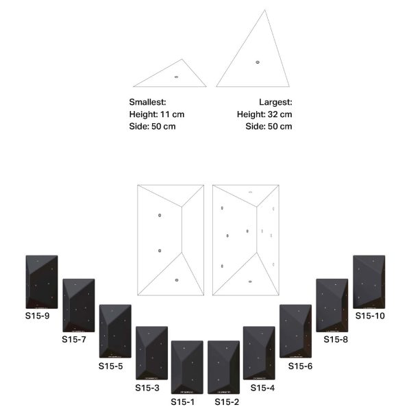 Struktury wspinaczkowe (drewniane), paczki, model Volcano S15-10 T-Nuts